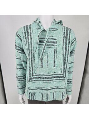 Molina Made in Mexico Mexican Striped Pattern Mint Green Baja Hoodie Pullover -S